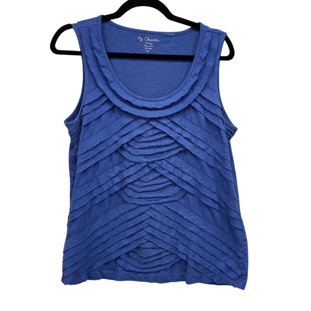Chico's Blue Tiered Chevron Tank Top Sleeveless Blouse Shell Chico's Size 1